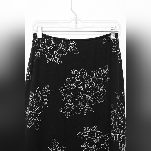 Vintage 90s Silk Floral Slip Skirt Midi Black White Sz 4 Whimsigoth Fairy Grunge - Picture 3 of 8